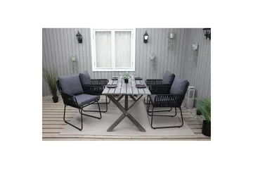 Utomhusmöbelgrupp 150 cm Bord & 4 Levanto grå stolar Grå - Grå - Utemöbler & utemiljö - Utegrupp - Matgrupp utomhus