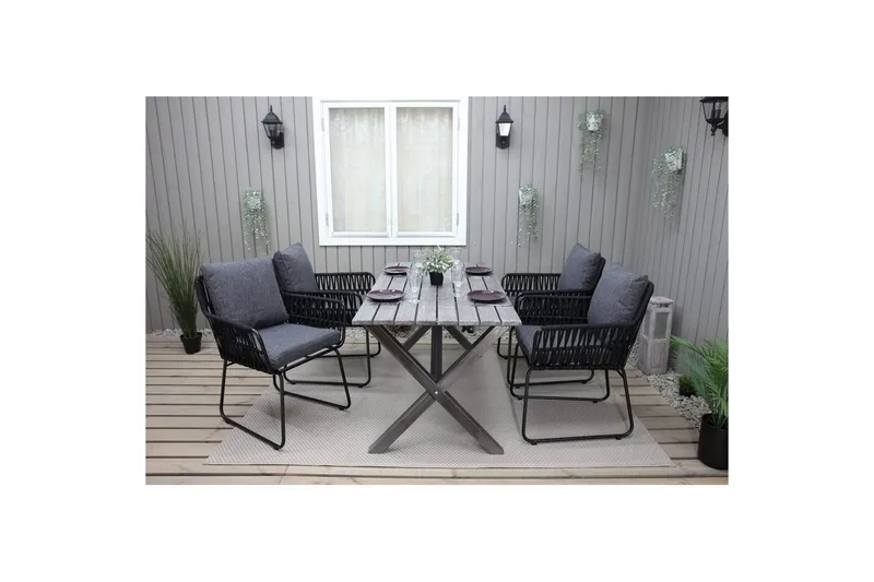 Utomhusmöbelgrupp 150 cm Bord & 4 Levanto grå stolar Grå - Grå - Utemöbler & utemiljö - Utegrupp - Matgrupp utomhus