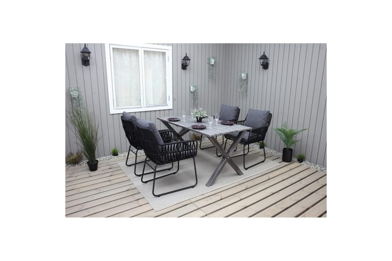 Utomhusmöbelgrupp 150 cm Bord & 4 Levanto grå stolar Grå - Grå - Utemöbler & utemiljö - Utegrupp - Matgrupp utomhus