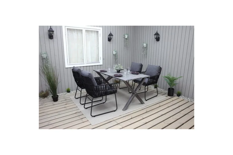 Utomhusmöbelgrupp 150 cm Bord & 4 Levanto grå stolar Grå - Grå - Utemöbler & utemiljö - Utegrupp - Matgrupp utomhus