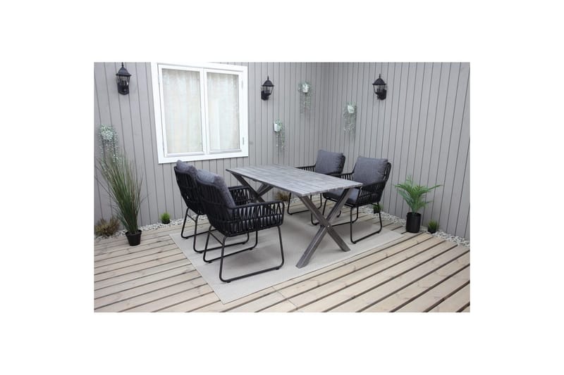 Utomhusmöbelgrupp 150 cm Bord & 4 Levanto grå stolar Grå - Grå - Utemöbler & utemiljö - Utegrupp - Matgrupp utomhus