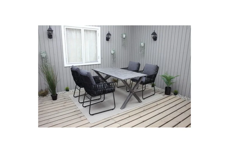 Utomhusmöbelgrupp 150 cm Bord & 4 Levanto grå stolar Grå - Grå - Utemöbler & utemiljö - Utegrupp - Matgrupp utomhus
