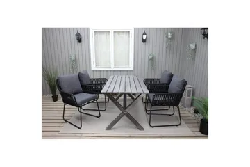 Utomhusmöbelgrupp 150 cm Bord & 4 Levanto grå stolar Grå - Grå - Utemöbler & utemiljö - Utegrupp - Matgrupp utomhus