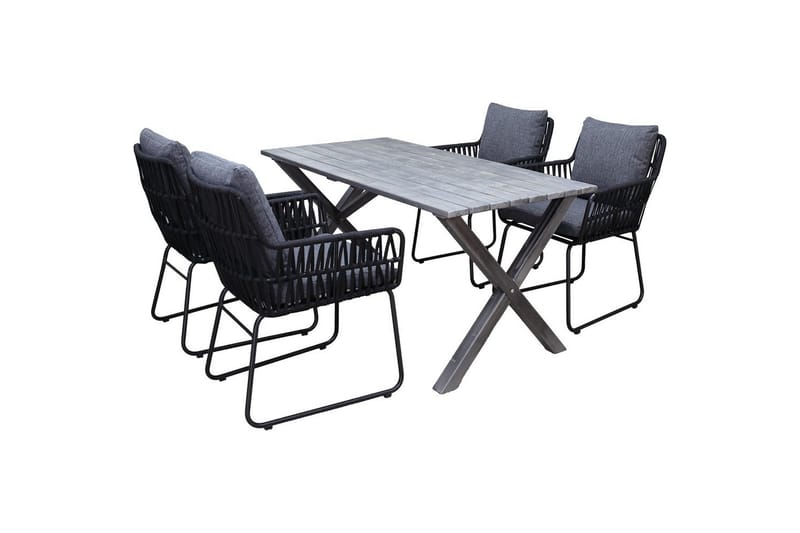 Utomhusmöbelgrupp 150 cm Bord & 4 Levanto grå stolar Grå - Grå - Utemöbler & utemiljö - Utegrupp - Matgrupp utomhus