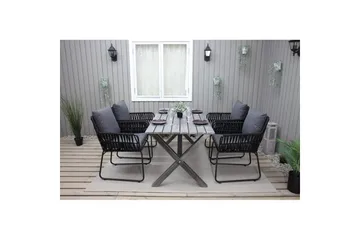 Utomhusmöbelgrupp 150 cm Bord & 4 Levanto grå stolar Grå - Grå - Utemöbler & utemiljö - Utegrupp - Matgrupp utomhus
