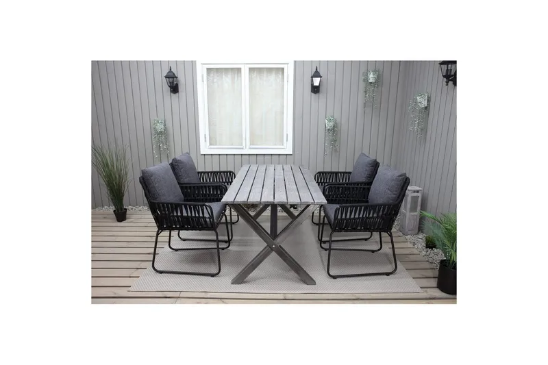 Utomhusmöbelgrupp 150 cm Bord & 4 Levanto grå stolar Grå - Grå - Utemöbler & utemiljö - Utegrupp - Matgrupp utomhus