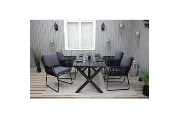 Utomhusmöbelgrupp 150 cm Bord & 4 Levanto grå stolar Svart - Svart - Utemöbler & utemiljö - Utegrupp - Matgrupp utomhus