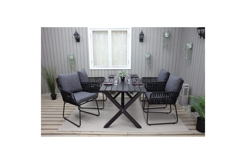 Utomhusmöbelgrupp 150 cm Bord & 4 Levanto grå stolar Svart - Svart - Utemöbler & utemiljö - Utegrupp - Matgrupp utomhus