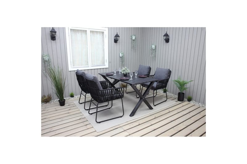 Utomhusmöbelgrupp 150 cm Bord & 4 Levanto grå stolar Svart - Svart - Utemöbler & utemiljö - Utegrupp - Matgrupp utomhus