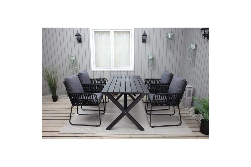 Utomhusmöbelgrupp 150 cm Bord & 4 Levanto grå stolar Svart - Svart - Utemöbler & utemiljö - Utegrupp - Matgrupp utomhus
