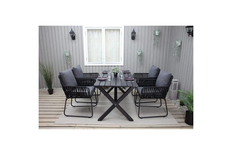 Utomhusmöbelgrupp 150 cm Bord & 4 Levanto grå stolar Svart - Svart - Utemöbler & utemiljö - Utegrupp - Matgrupp utomhus