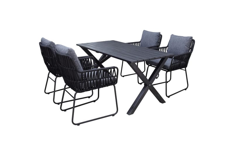 Utomhusmöbelgrupp 150 cm Bord & 4 Levanto grå stolar Svart - Svart - Utemöbler & utemiljö - Utegrupp - Matgrupp utomhus