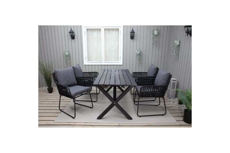 Utomhusmöbelgrupp 150 cm Bord & 4 Levanto grå stolar Svart - Svart - Utemöbler & utemiljö - Utegrupp - Matgrupp utomhus