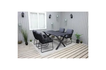Utomhusmöbelgrupp 150 cm Bord & 4 Levanto grå stolar Svart - Svart - Utemöbler & utemiljö - Utegrupp - Matgrupp utomhus