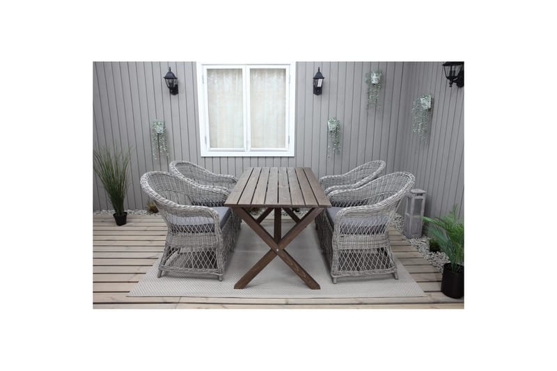 Utomhusmöbelgrupp 150 cm Bord & 4 Merida grå stolar Brun - Brun - Utemöbler & utemiljö - Utegrupp - Matgrupp utomhus