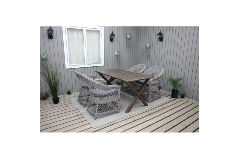 Utomhusmöbelgrupp 150 cm Bord & 4 Merida grå stolar Brun - Brun - Utemöbler & utemiljö - Utegrupp - Matgrupp utomhus