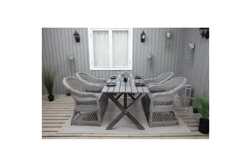 Utomhusmöbelgrupp 150 cm Bord & 4 Merida grå stolar Grå - Grå - Utemöbler & utemiljö - Utegrupp - Matgrupp utomhus