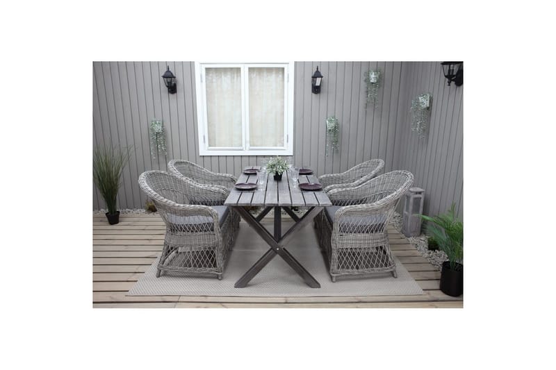 Utomhusmöbelgrupp 150 cm Bord & 4 Merida grå stolar Grå - Grå - Utemöbler & utemiljö - Utegrupp - Matgrupp utomhus