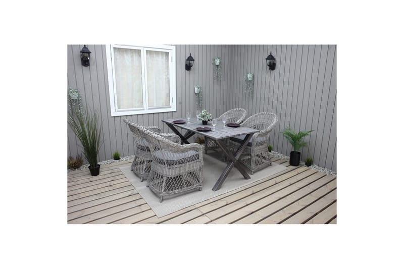 Utomhusmöbelgrupp 150 cm Bord & 4 Merida grå stolar Grå - Grå - Utemöbler & utemiljö - Utegrupp - Matgrupp utomhus