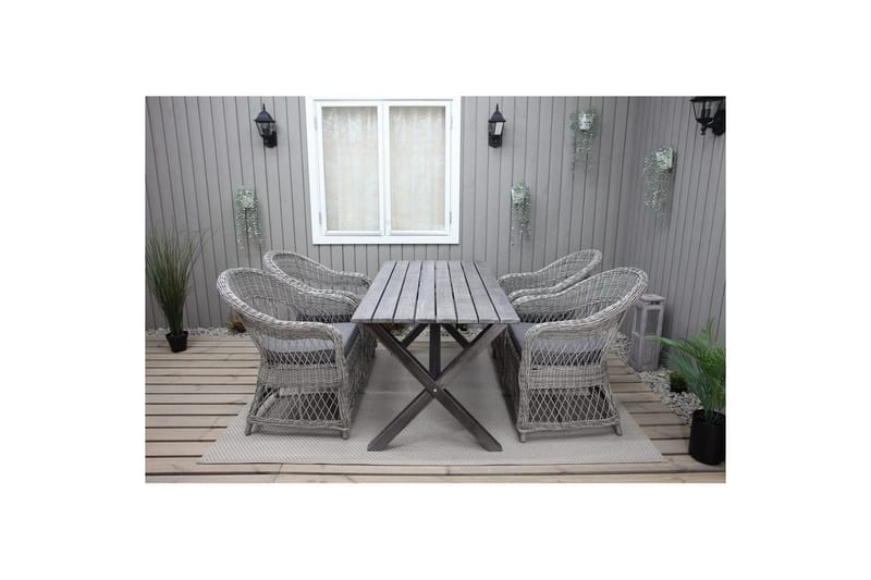 Utomhusmöbelgrupp 150 cm Bord & 4 Merida grå stolar Grå - Grå - Utemöbler & utemiljö - Utegrupp - Matgrupp utomhus