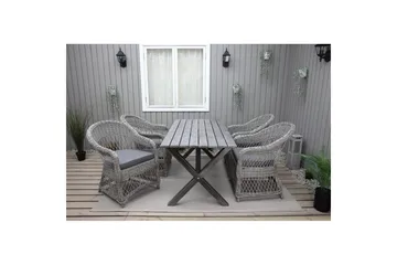 Utomhusmöbelgrupp 150 cm Bord & 4 Merida grå stolar Grå - Grå - Utemöbler & utemiljö - Utegrupp - Matgrupp utomhus