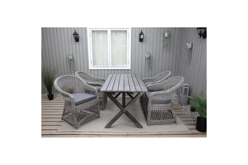 Utomhusmöbelgrupp 150 cm Bord & 4 Merida grå stolar Grå - Grå - Utemöbler & utemiljö - Utegrupp - Matgrupp utomhus