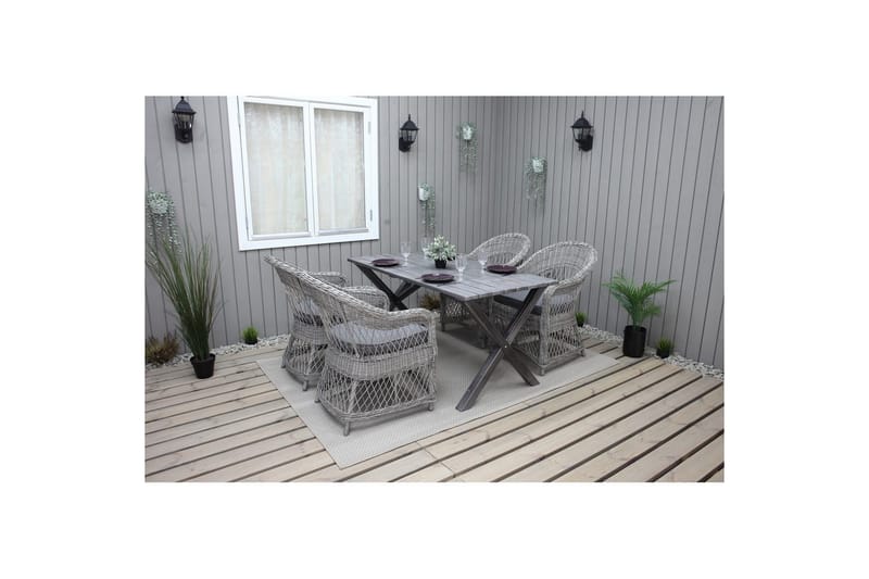 Utomhusmöbelgrupp 150 cm Bord & 4 Merida grå stolar Grå - Grå - Utemöbler & utemiljö - Utegrupp - Matgrupp utomhus