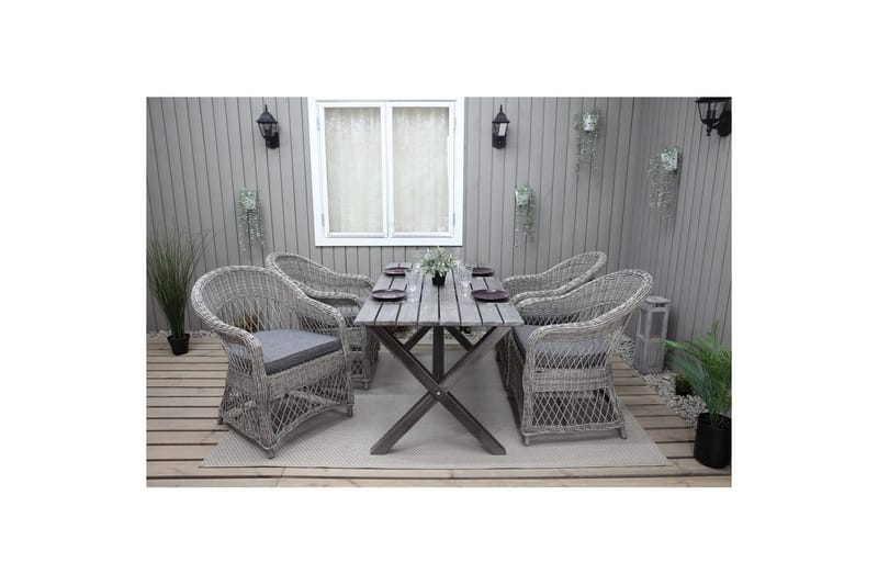 Utomhusmöbelgrupp 150 cm Bord & 4 Merida grå stolar Grå - Grå - Utemöbler & utemiljö - Utegrupp - Matgrupp utomhus