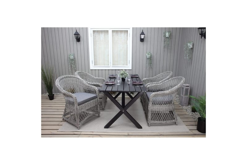 Utomhusmöbelgrupp 150 cm Bord & 4 Merida grå stolar Svart - Svart - Utemöbler & utemiljö - Utegrupp - Matgrupp utomhus