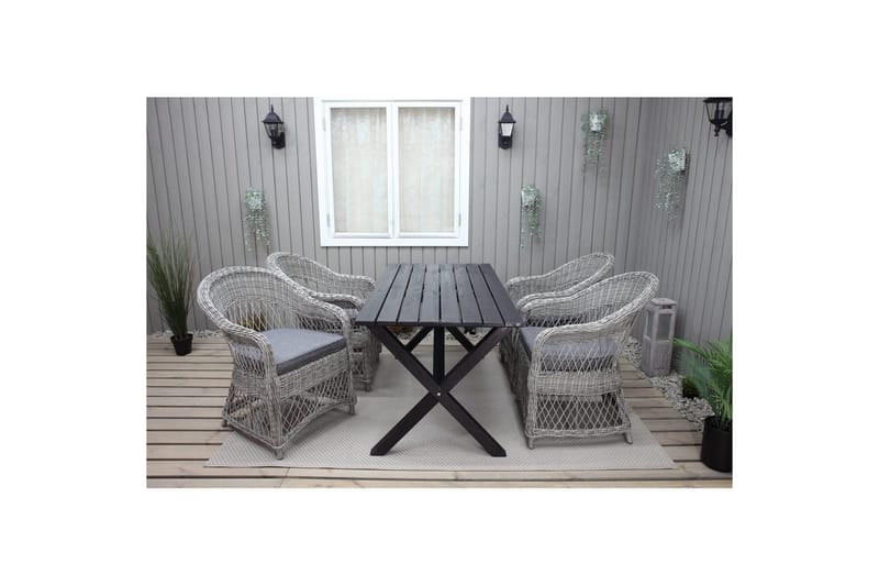 Utomhusmöbelgrupp 150 cm Bord & 4 Merida grå stolar Svart - Svart - Utemöbler & utemiljö - Utegrupp - Matgrupp utomhus