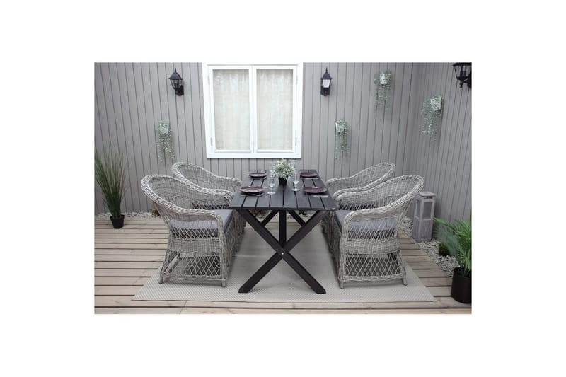 Utomhusmöbelgrupp 150 cm Bord & 4 Merida grå stolar Svart - Svart - Utemöbler & utemiljö - Utegrupp - Matgrupp utomhus