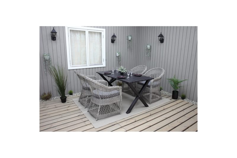 Utomhusmöbelgrupp 150 cm Bord & 4 Merida grå stolar Svart - Svart - Utemöbler & utemiljö - Utegrupp - Matgrupp utomhus