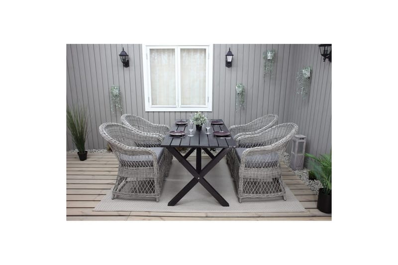 Utomhusmöbelgrupp 150 cm Bord & 4 Merida grå stolar Svart - Svart - Utemöbler & utemiljö - Utegrupp - Matgrupp utomhus