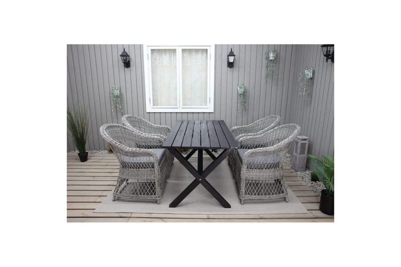 Utomhusmöbelgrupp 150 cm Bord & 4 Merida grå stolar Svart - Svart - Utemöbler & utemiljö - Utegrupp - Matgrupp utomhus