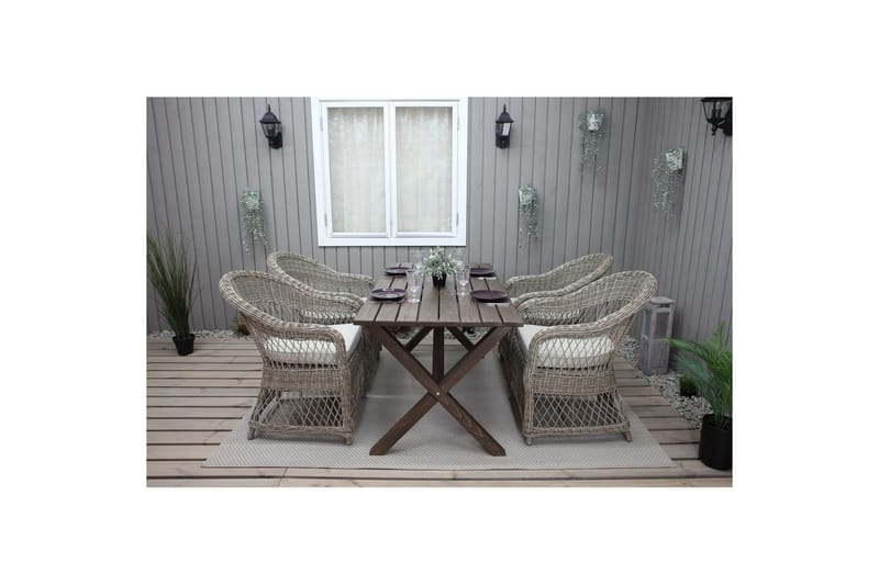 Utomhusmöbelgrupp 150 cm Bord & 4 Merida naturell stolar Brun - Brun - Utemöbler & utemiljö - Utegrupp - Matgrupp utomhus