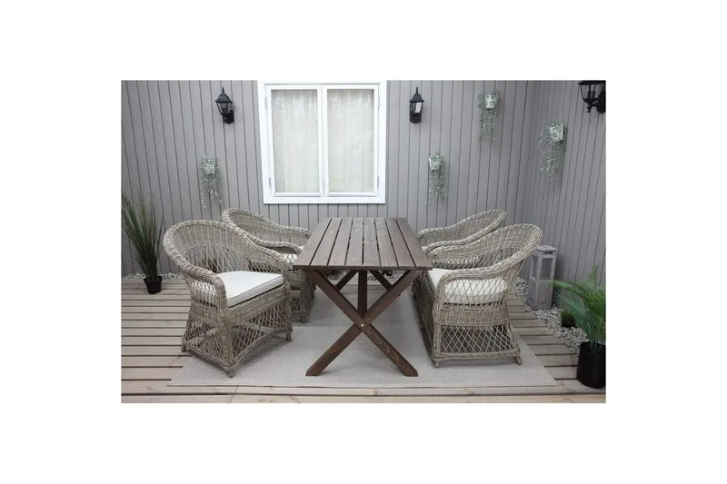 Utomhusmöbelgrupp 150 cm Bord & 4 Merida naturell stolar Brun - Brun - Utemöbler & utemiljö - Utegrupp - Matgrupp utomhus