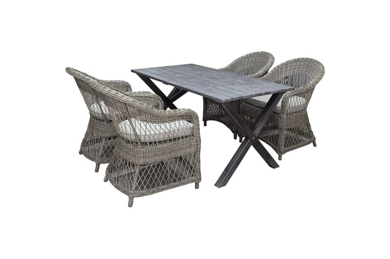 Utomhusmöbelgrupp 150 cm Bord & 4 Merida naturell stolar Grå - Grå - Utemöbler & utemiljö - Utegrupp - Matgrupp utomhus