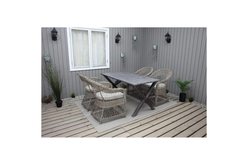 Utomhusmöbelgrupp 150 cm Bord & 4 Merida naturell stolar Grå - Grå - Utemöbler & utemiljö - Utegrupp - Matgrupp utomhus