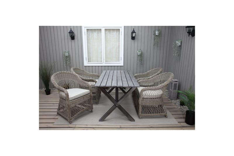 Utomhusmöbelgrupp 150 cm Bord & 4 Merida naturell stolar Grå - Grå - Utemöbler & utemiljö - Utegrupp - Matgrupp utomhus