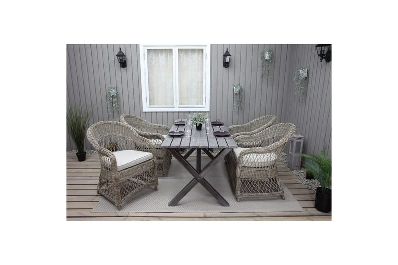 Utomhusmöbelgrupp 150 cm Bord & 4 Merida naturell stolar Grå - Grå - Utemöbler & utemiljö - Utegrupp - Matgrupp utomhus