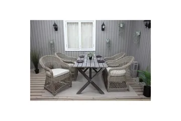 Utomhusmöbelgrupp 150 cm Bord & 4 Merida naturell stolar Grå - Grå - Utemöbler & utemiljö - Utegrupp - Matgrupp utomhus