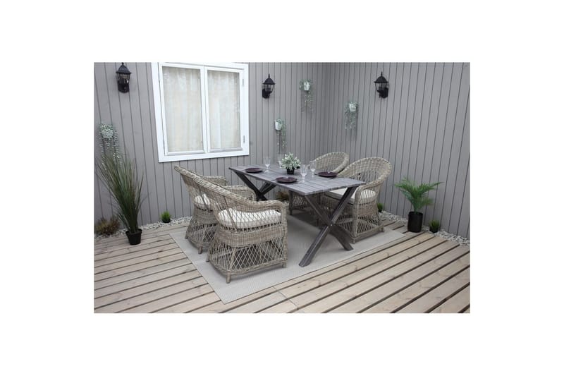 Utomhusmöbelgrupp 150 cm Bord & 4 Merida naturell stolar Grå - Grå - Utemöbler & utemiljö - Utegrupp - Matgrupp utomhus