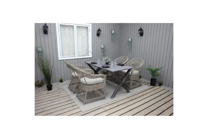 Utomhusmöbelgrupp 150 cm Bord & 4 Merida naturell stolar Grå - Grå - Utemöbler & utemiljö - Utegrupp - Matgrupp utomhus