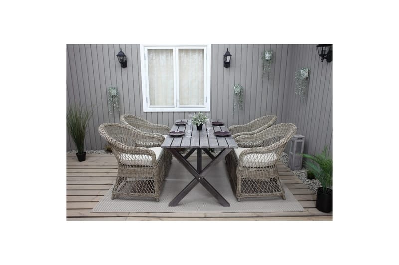 Utomhusmöbelgrupp 150 cm Bord & 4 Merida naturell stolar Grå - Grå - Utemöbler & utemiljö - Utegrupp - Matgrupp utomhus