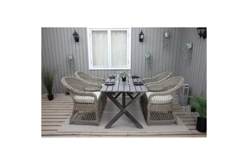 Utomhusmöbelgrupp 150 cm Bord & 4 Merida naturell stolar Grå - Grå - Utemöbler & utemiljö - Utegrupp - Matgrupp utomhus