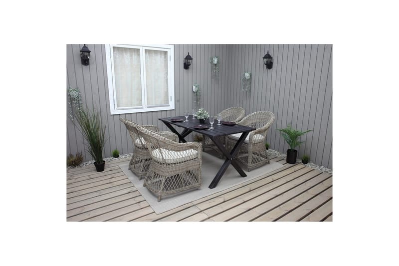 Utomhusmöbelgrupp 150 cm Bord & 4 Merida naturell stolar Svart - Svart - Utemöbler & utemiljö - Utegrupp - Matgrupp utomhus
