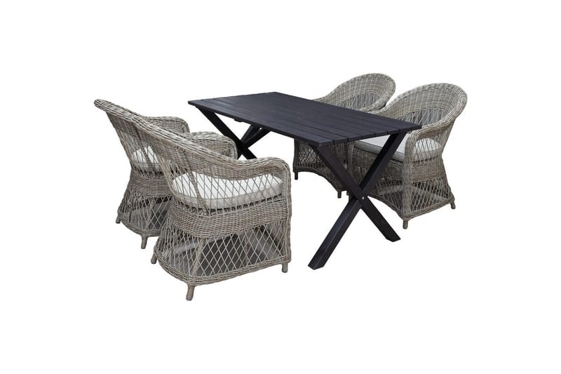 Utomhusmöbelgrupp 150 cm Bord & 4 Merida naturell stolar Svart, Svart