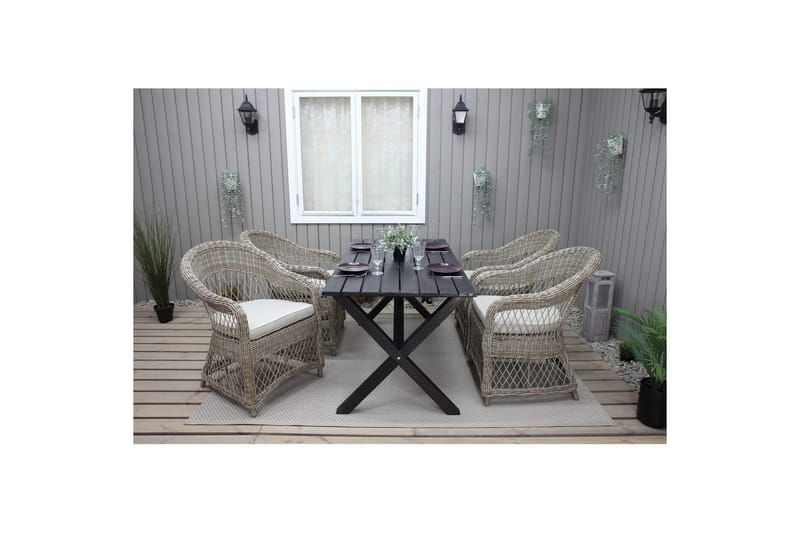 Utomhusmöbelgrupp 150 cm Bord & 4 Merida naturell stolar Svart - Svart - Utemöbler & utemiljö - Utegrupp - Matgrupp utomhus