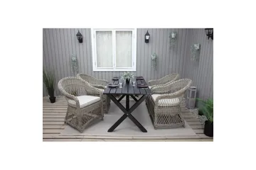 Utomhusmöbelgrupp 150 cm Bord & 4 Merida naturell stolar Svart - Svart - Utemöbler & utemiljö - Utegrupp - Matgrupp utomhus