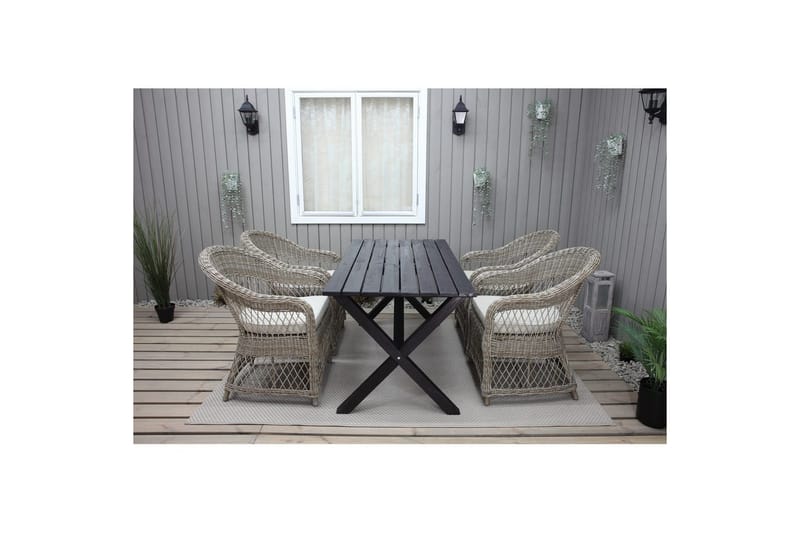 Utomhusmöbelgrupp 150 cm Bord & 4 Merida naturell stolar Svart - Svart - Utemöbler & utemiljö - Utegrupp - Matgrupp utomhus